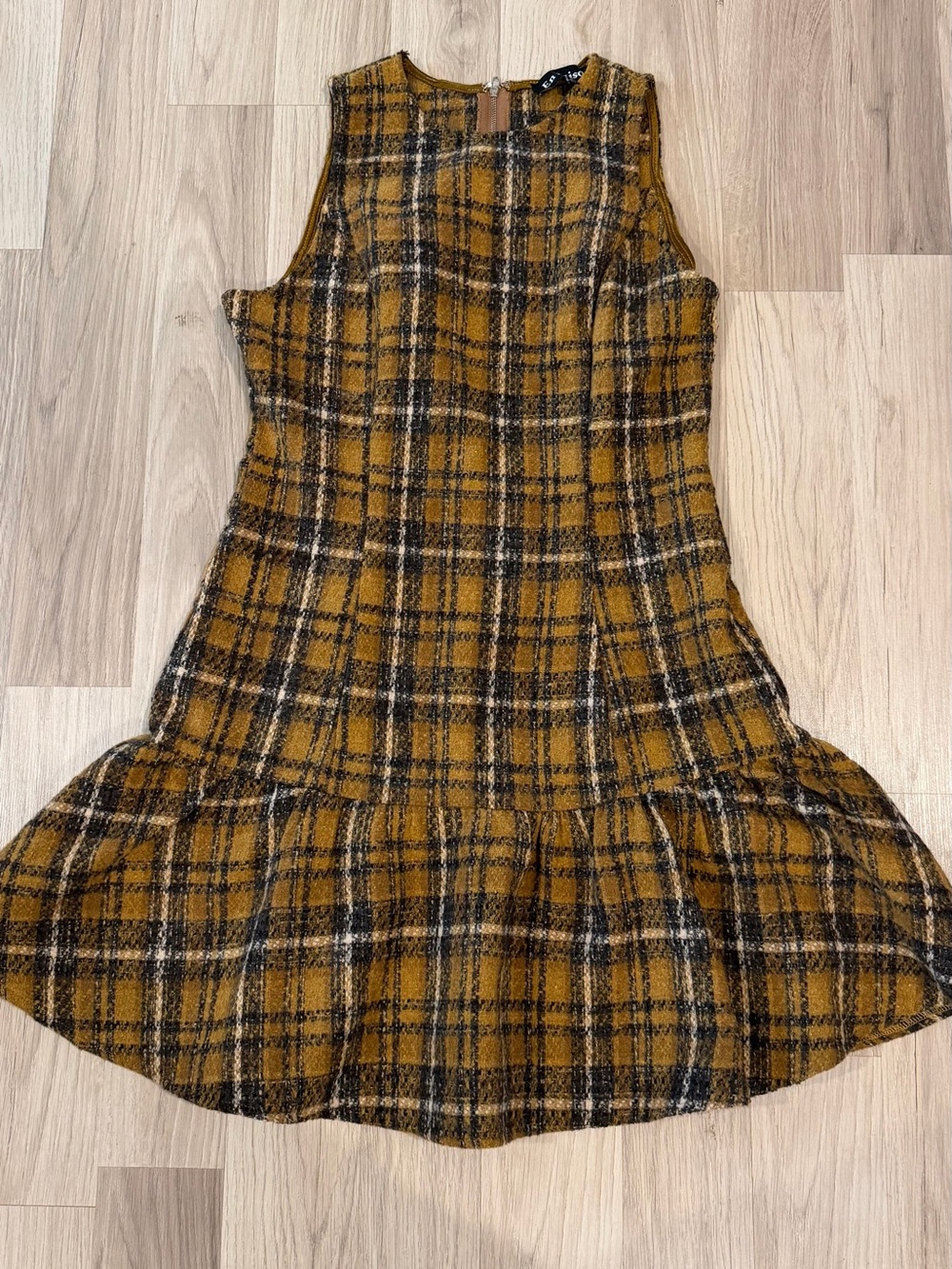 En Saison Mustard Yellow Plaid Sleeveless Dress